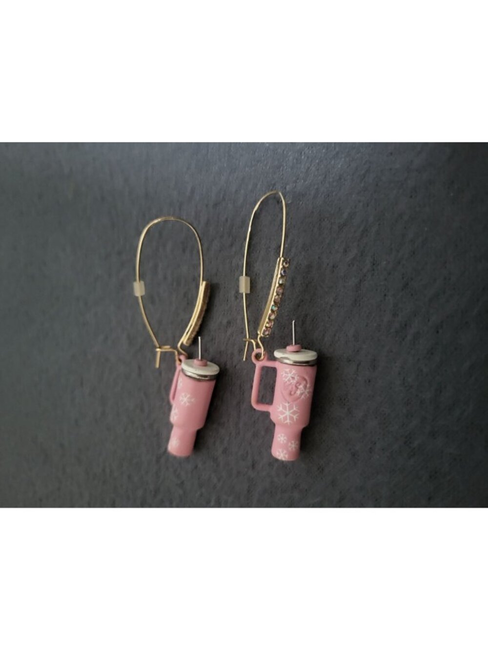 Betsey Johnson Pink Tumbler Cup Dangle Earrings with Rhinestones - Picture 2 of 5